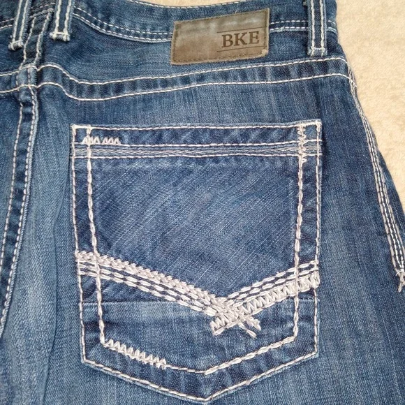 BKE Jake Straight Denim Jeans Men's 34LX33 Blue Distressed - Picture 15 of 15